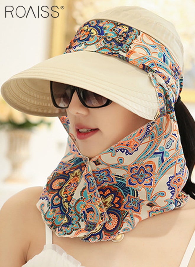 2 Pcs Detachable Anti-UV Sun Hat for Women Wide Brim Sun Protection Hat Summer Outdoor Neck Shield Shawl Multi-function Ponytail Hat Beige and Khaki