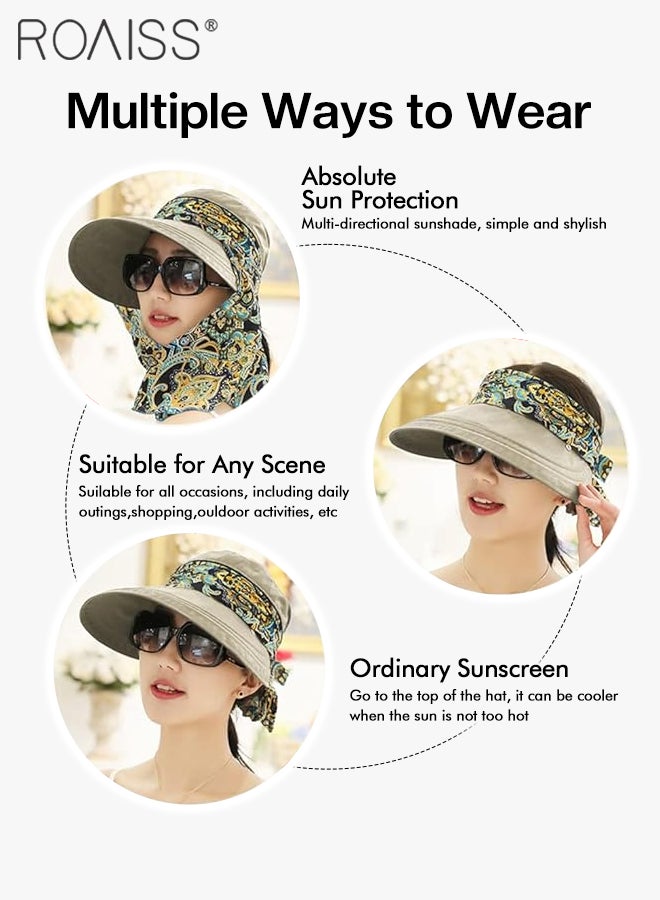 2 Pcs Detachable Anti-UV Sun Hat for Women Wide Brim Sun Protection Hat Summer Outdoor Neck Shield Shawl Multi-function Ponytail Hat Beige and Khaki