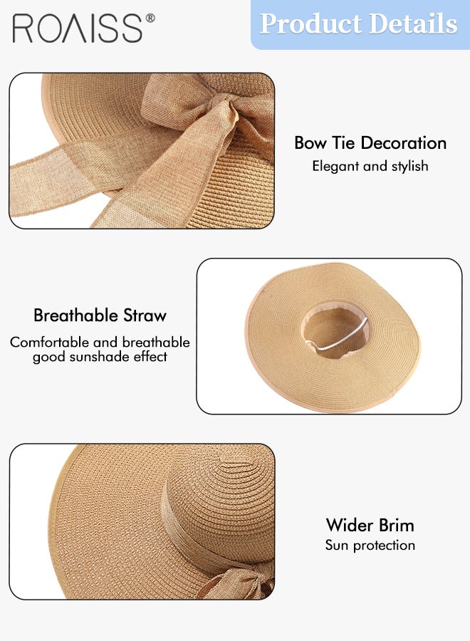 2 Pcs Straw Hat and Cotton Woven Bag Set Boho Style Bow Decor Straw Sun Hat Summer Floppy Beach Wide Brim Cap and Crossbody Vacation Beach Bag for Women