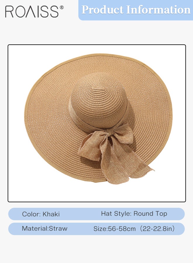 2 Pcs Straw Hat and Cotton Woven Bag Set Boho Style Bow Decor Straw Sun Hat Summer Floppy Beach Wide Brim Cap and Crossbody Vacation Beach Bag for Women