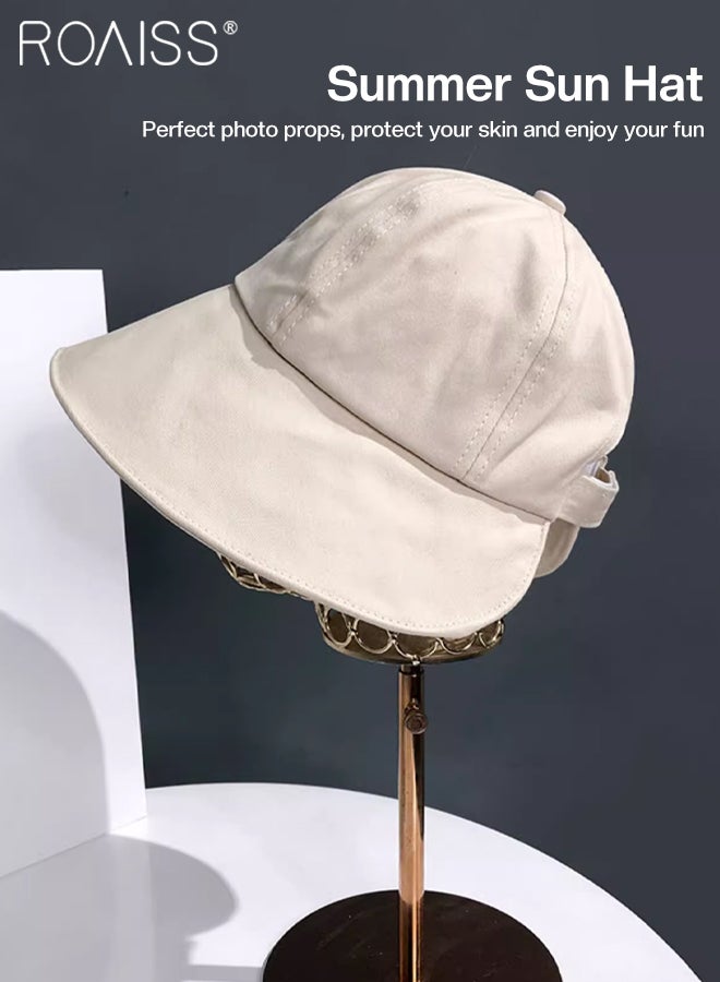 2 Pcs Sunscreen Bucket Hat for Women Wide Brim UV Protection Sun Hat Spring Summer Casual Travel Adjustable Packable Baseball Cap Ponytail Comfort Beige and Khaki