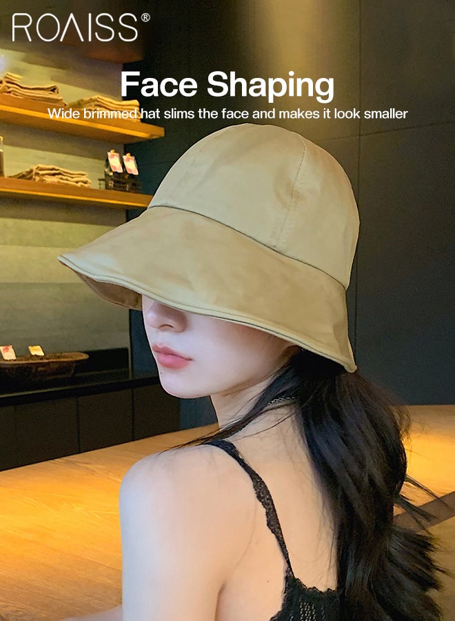 2 Pcs Sunscreen Bucket Hat for Women Wide Brim UV Protection Sun Hat Spring Summer Casual Travel Adjustable Packable Baseball Cap Ponytail Comfort Beige and Khaki