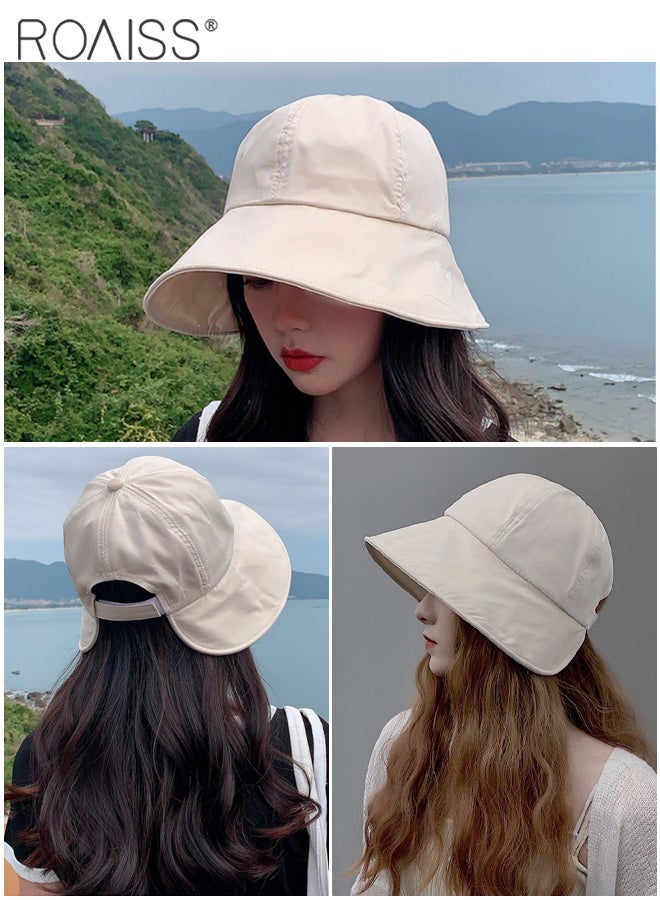 2 Pcs Sunscreen Bucket Hat for Women Wide Brim UV Protection Sun Hat Spring Summer Casual Travel Adjustable Packable Baseball Cap Ponytail Comfort Beige and Khaki