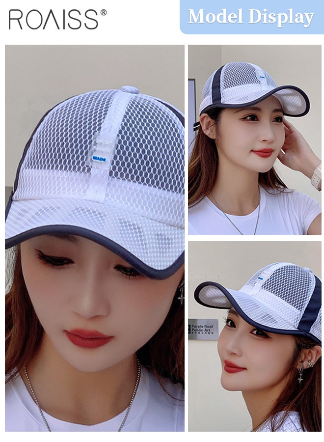 2 Pcs Summer Mesh Baseball Cap for Men Women Adjustable Breathable Cap Outdoor Sports Quick Dry Cool Running Hat Casual Trucker Hat White + Navy Blue