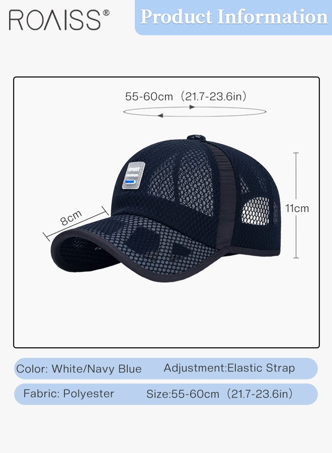 2 Pcs Summer Mesh Baseball Cap for Men Women Adjustable Breathable Cap Outdoor Sports Quick Dry Cool Running Hat Casual Trucker Hat White + Navy Blue