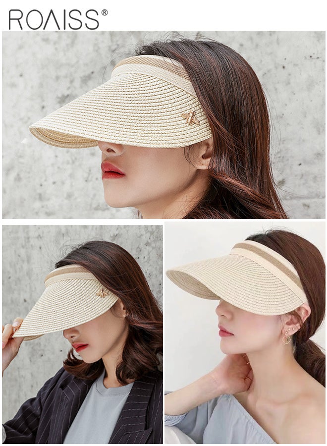 2 Pcs Empty Top Beach Straw Hat for Women Lady's Portable Beach Visor Bee Decor Sun Hat Casual Golf Beach Cap Outdoor Hat Garden Fishing Hiking