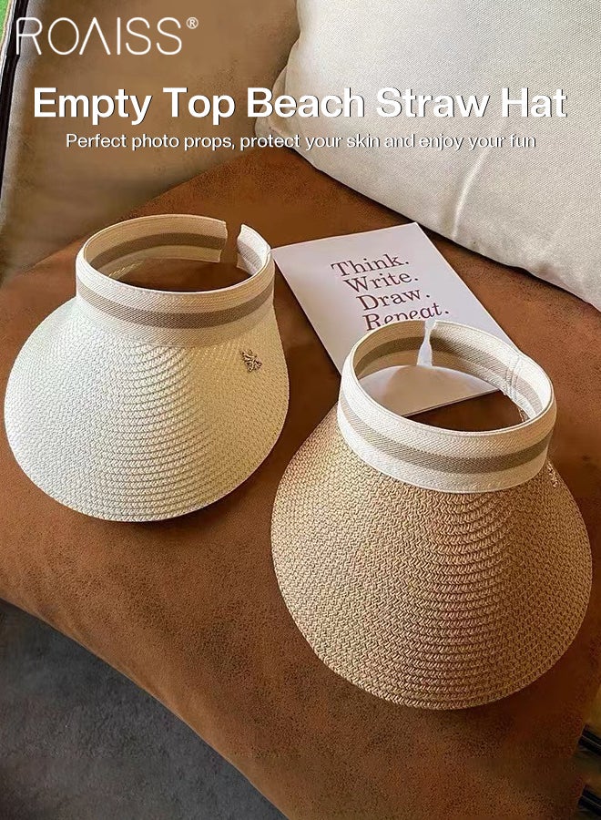 2 Pcs Empty Top Beach Straw Hat for Women Lady's Portable Beach Visor Bee Decor Sun Hat Casual Golf Beach Cap Outdoor Hat Garden Fishing Hiking