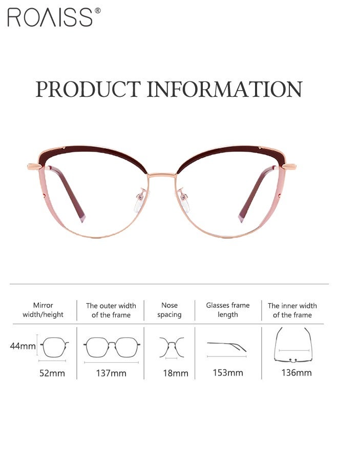 Women's Blue Light Blocking Glasses Blue Light Filter Computer Reading Gaming TV Phones Cat Eye Eyeglasses Fashion Anti Eyestrain Headache Eyewear Burgundy Pink Rose Gold 52mm