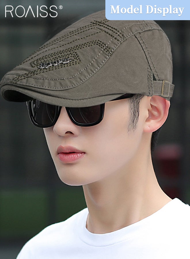 Adjustable Newsboy Cap for Men Vintage Beret Flat Cap Breathable Hat Mens Summer Cotton Hat Golf Fishing Hat (Army Green, One Size)