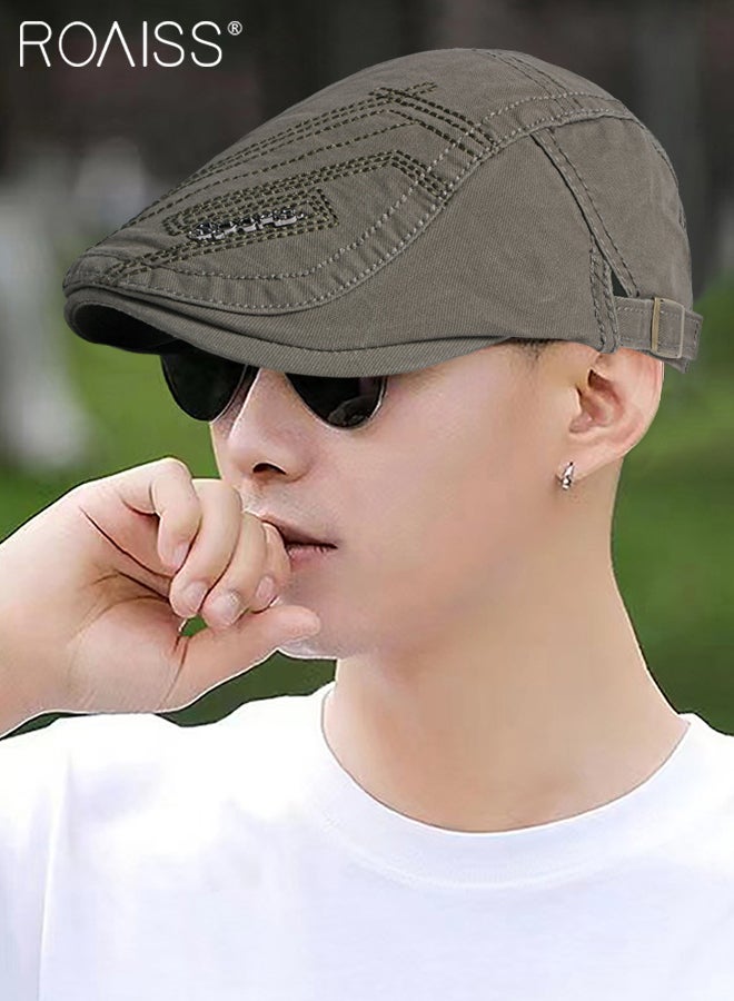 Adjustable Newsboy Cap for Men Vintage Beret Flat Cap Breathable Hat Mens Summer Cotton Hat Golf Fishing Hat (Army Green, One Size)