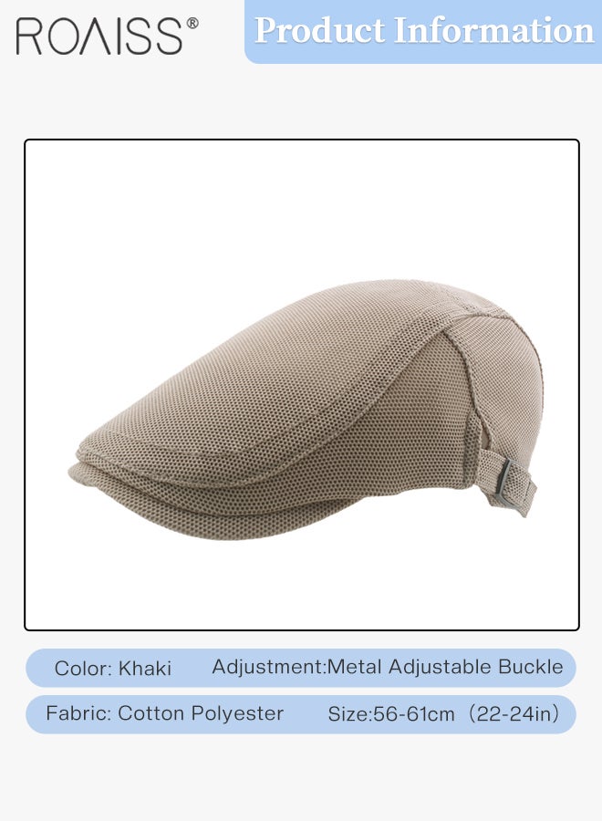 Adjustable Newsboy Cap for Men Vintage Beret Flat Cap Breathable Mesh Hat Mens Summer Hat Golf Fishing Hat (Khaki, One Size)