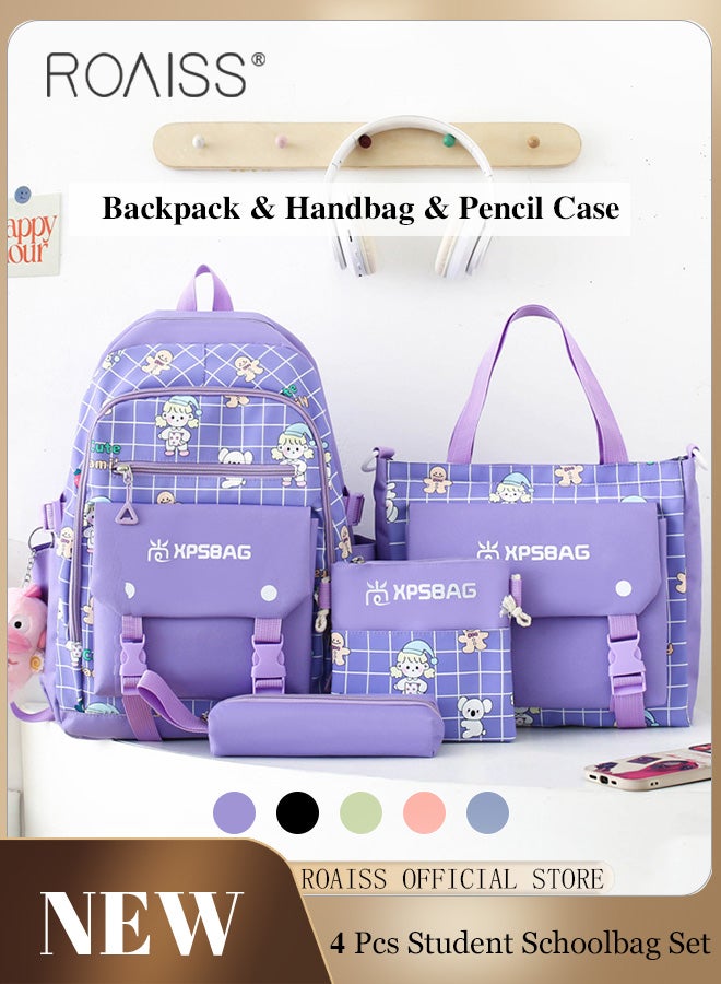 4 Piece Backpack Set In the Same Color Large Capacity Design with Stylish Pattern Print Practical Backpack Combination for Students Including Backpack Handbags Crossbody Bag Pencil Case