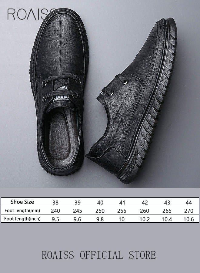 Men Business Casual Shoes Genuine Leather Shoes with Crocodile Pattern Slip Resistant Soft Sole Lace Up Design