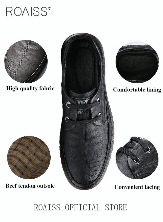 Men Business Casual Shoes Genuine Leather Shoes with Crocodile Pattern Slip Resistant Soft Sole Lace Up Design