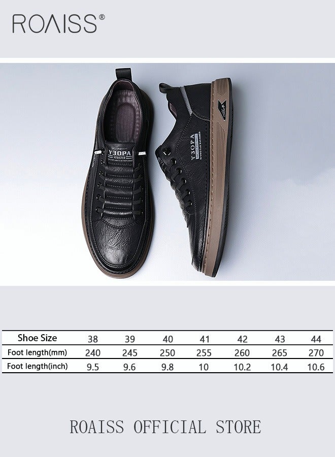 Low-Top Top Grain Leather Mens Skateboard Shoes - Comfy, Non-Slip, Breathable, Casual Business Style Sneakers with PU Insole and Rubber Sole for Outdoor Activities