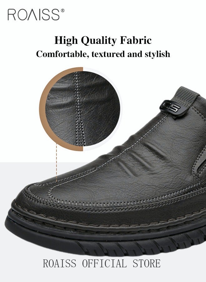 Men Business Casual Shoes Genuine Leather Shoes with Crocodile Pattern Slip Resistant Soft Sole Lace Free Design