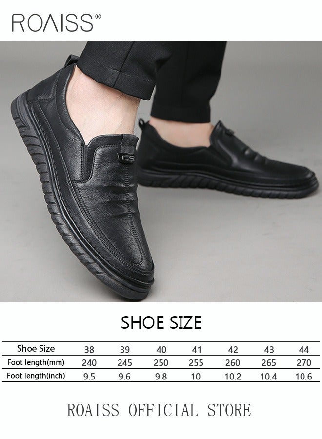 Men Business Casual Shoes Genuine Leather Shoes with Crocodile Pattern Slip Resistant Soft Sole Lace Free Design