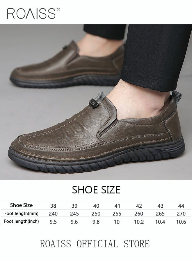 Men Business Casual Shoes Genuine Leather Shoes with Crocodile Pattern Slip Resistant Soft Sole Lace Free Design