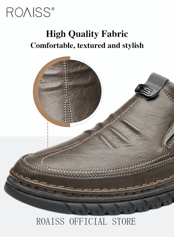 Men Business Casual Shoes Genuine Leather Shoes with Crocodile Pattern Slip Resistant Soft Sole Lace Free Design