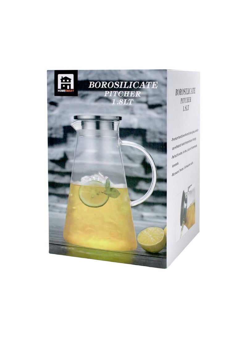 Modern Design Borosilicate Glass Pitcher 1.6 LT with Stainless Steel Lid Water Pitcher by Home Smart