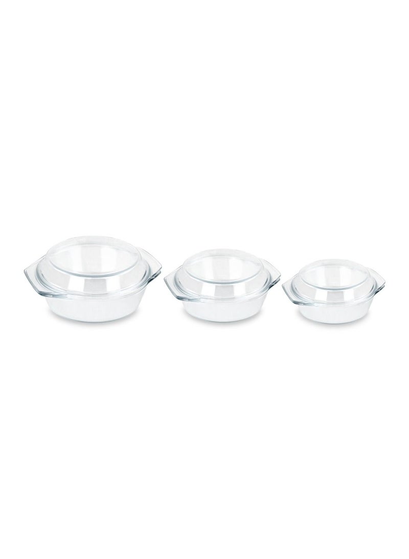 Casserole Round Glass Baking Dish Borosilicate Multipurpose Round Bake and Serve Class Casserole with Lid 0.7L/1.0L/1.5L 3 Pc by Home Smart