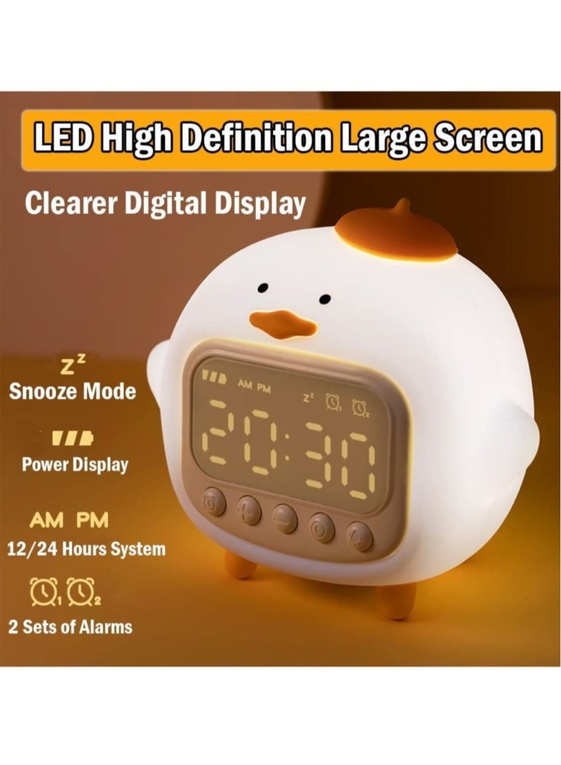 Duck Alarm Clock Night Light, Children's Fun Duckling Wake Up Lamp, Alarm Clock, Night Light for Kids' Bedroom Decoration, Sleep Training Clock, Birthday Gift(White)