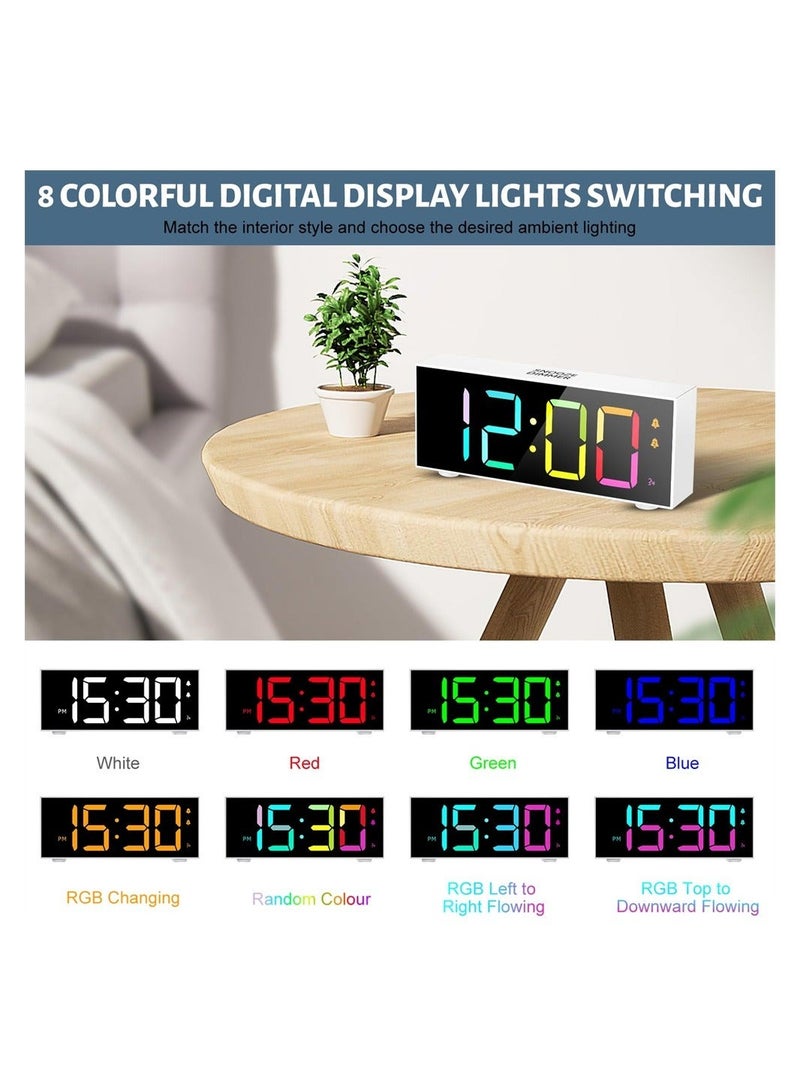 Colorful Digital Alarm Clock, Alarm Clocks with Large LED Display, 8 RGB Colorful Alarm Clocks Bedside with Dual Alarm Mains Powered & Snooze, Voice Control, 12/24Hr for Kids Teens