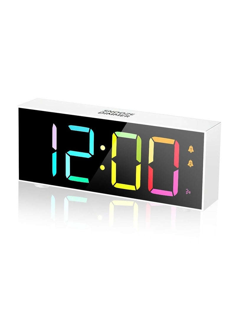 Colorful Digital Alarm Clock, Alarm Clocks with Large LED Display, 8 RGB Colorful Alarm Clocks Bedside with Dual Alarm Mains Powered & Snooze, Voice Control, 12/24Hr for Kids Teens