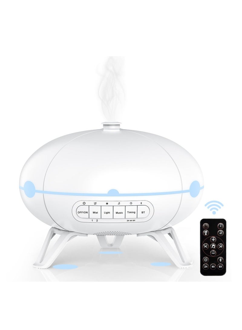 4 in 1 Multi-Purpose Humidifier with Remote Control, 350ml Aromatherapy Essential Oil Diffuser, 7-Color LED Ambient Night Light, Built-in 13 White Noise Songs, Bluetooth Player, Timer