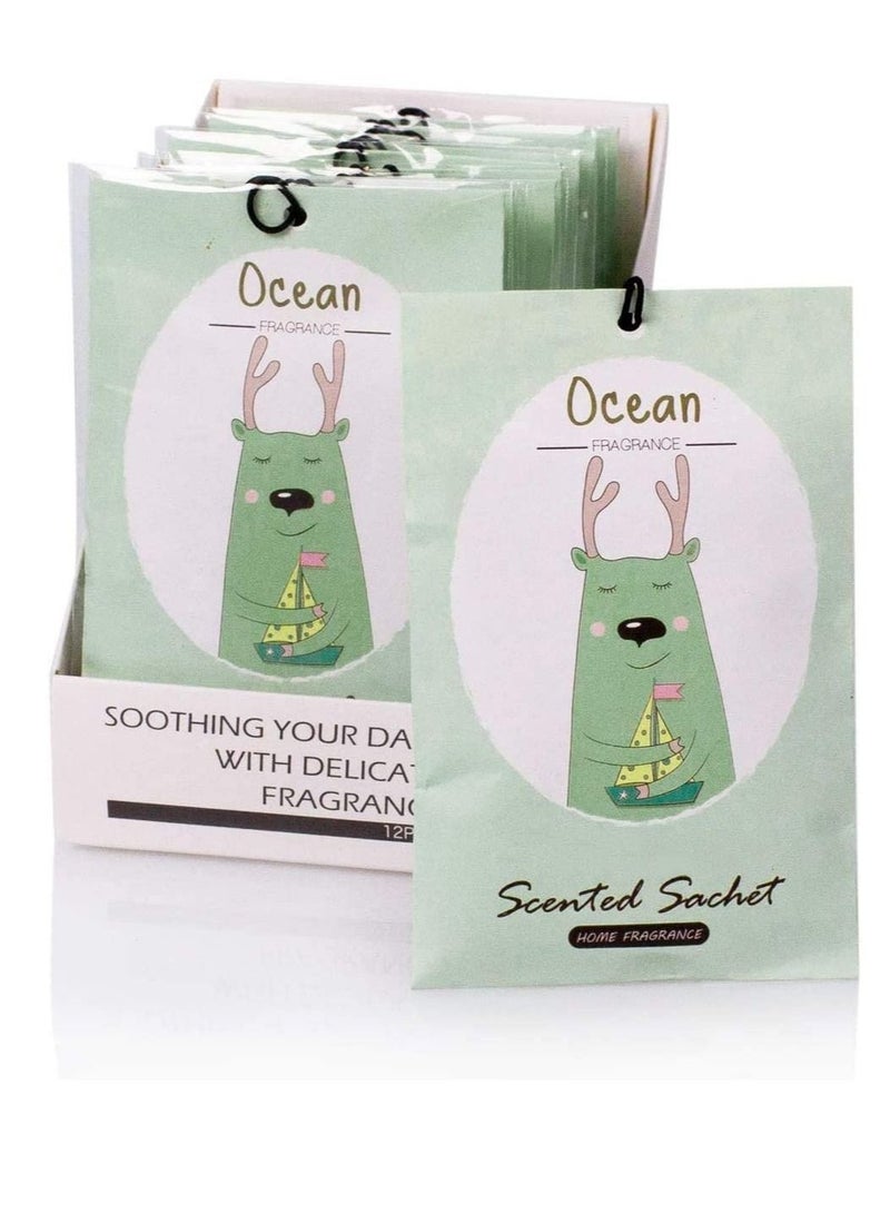 Ocean Sachet 1 Box 12Pcs Cartoon Design Sachet Scent Drawer Freshener Car Fragrance Pendant Lasting Fragrance Deodorizer Freshener for Drawers and Closets Home Car Fragrance Product