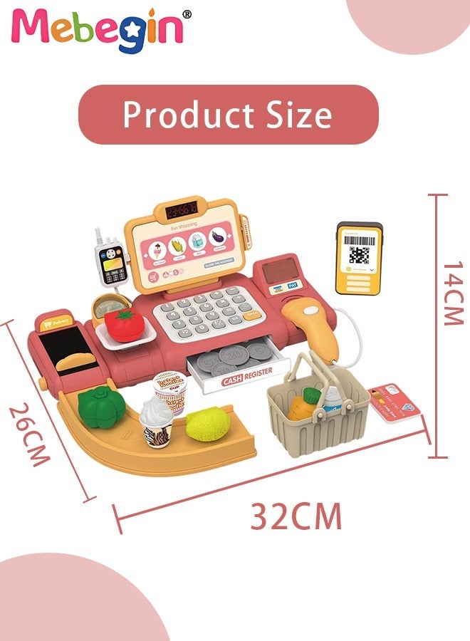 Kids Cashier Register Set with Scanner, Walkie-talkie and Other Rich Accessaries, Cashier Machine with Intercom and Calculation Function and Sound, Creative Play House Toys, Educational Gift for Kids, Made of Non-toxic Plastic, 3 AA Batteries Required(Not Included)