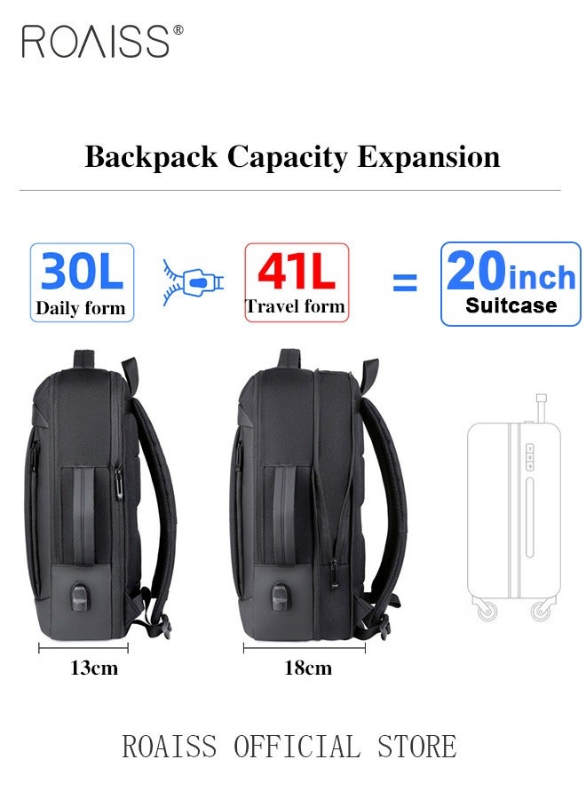 Fits 17 Inch Laptop Backpack Business Backpack 3 in 1 Scalable Capacity College Bookbag For Work School Travel Flight with USB Port Waterproof Casual Computer Daypack for Men Black