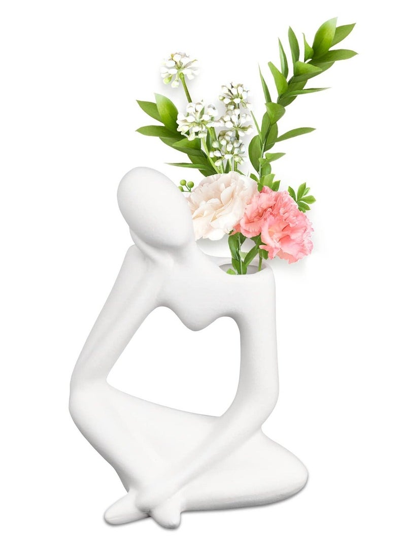 White Ceramic Vase Dried Flower Vase Pampas Grass Vase Idea Gift Suitable for Many Scenes Humanoid Home Vase Decor Accessories Minimalist Home Living Room Office Décor for Flower Arrangements