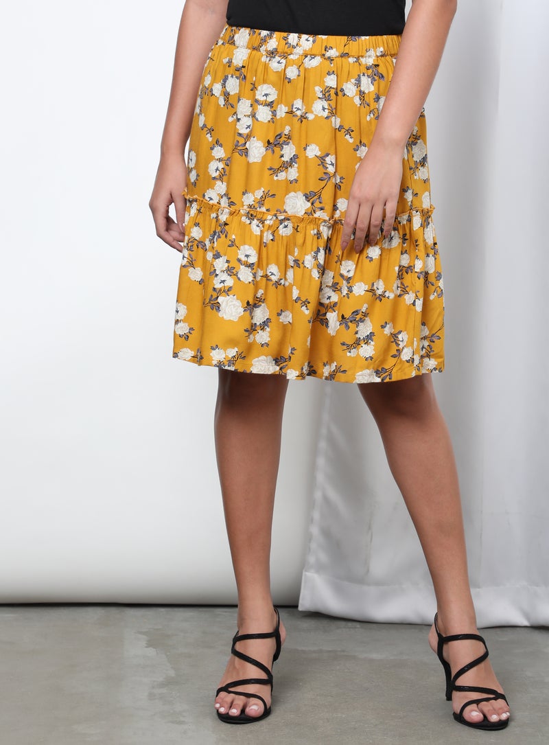 Floral Pleated Skirt Yellow Aop