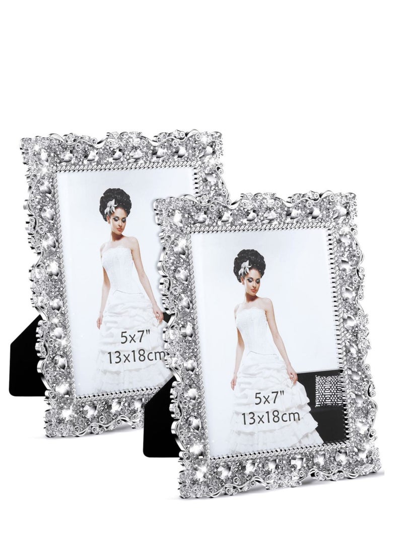 Add Sparkle to Your Memories with Crystal Picture Frames Set of 2 Rhinestone Embellished Frames for Photos Perfect for Weddings birthdays
