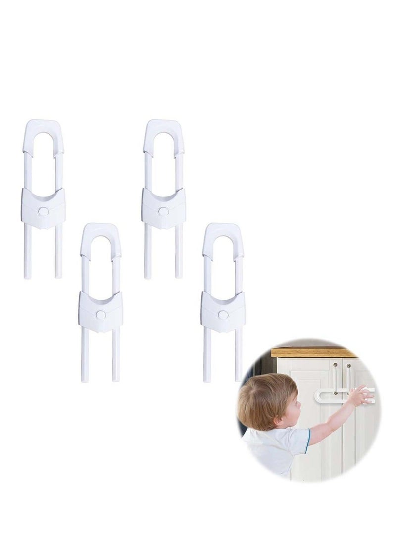 4Pcs Cupboard Locks, Child Proof Locks U Shaped for Kitchen Bathroom Storage Doors Knobs and Handles, No Tools, No Drilling