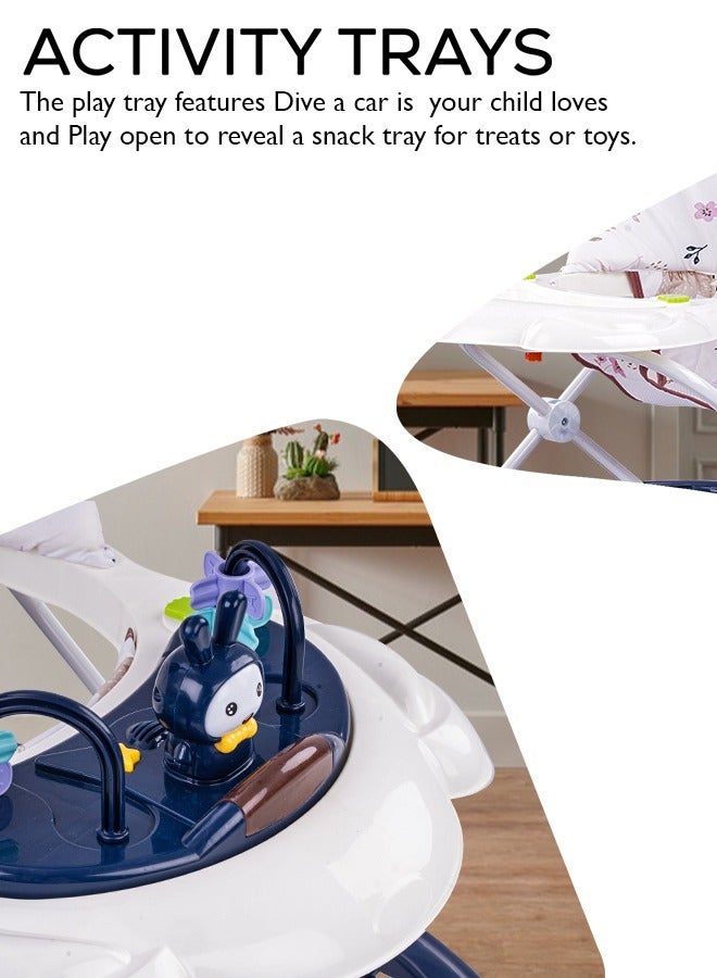 Zato Baby Walker for Kids, Foldable Kids Walker with 3 Position Adjustable Height & Musical Toy Bar Activity Walker for Toddlers Walker for Baby Boy Girl 6 to 18 Months Dark Blue