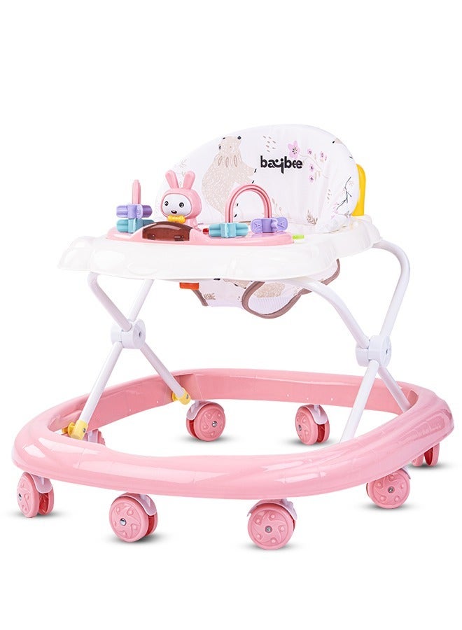 Baybee Zato Baby Walker for Kids, Foldable Kids Walker with 3 Position Adjustable Height & Musical Toy Bar Activity Walker for Toddlers Walker for Baby Boy Girl 6 to 18 Months Pink