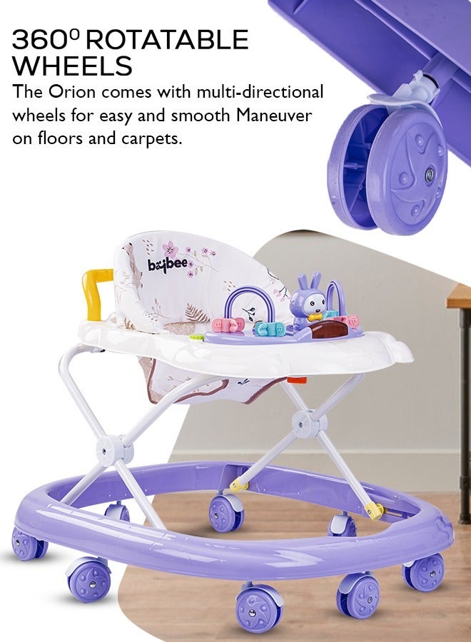 Baybee Zato Baby Walker for Kids, Foldable Kids Walker with 3 Position Adjustable Height & Musical Toy Bar Activity Walker for Toddlers Walker for Baby Boy Girl 6 to 18 Months Purple