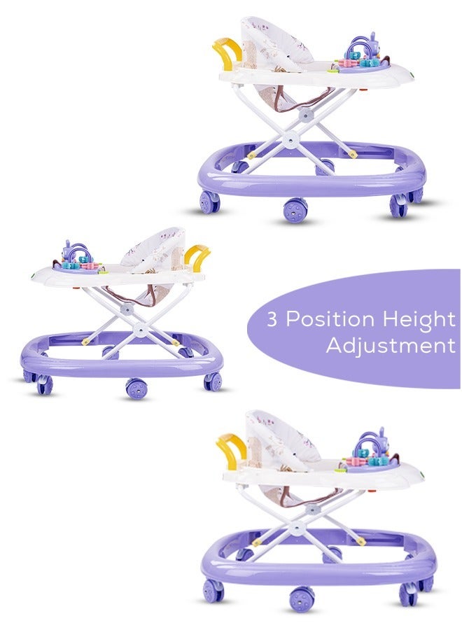 Baybee Zato Baby Walker for Kids, Foldable Kids Walker with 3 Position Adjustable Height & Musical Toy Bar Activity Walker for Toddlers Walker for Baby Boy Girl 6 to 18 Months Purple