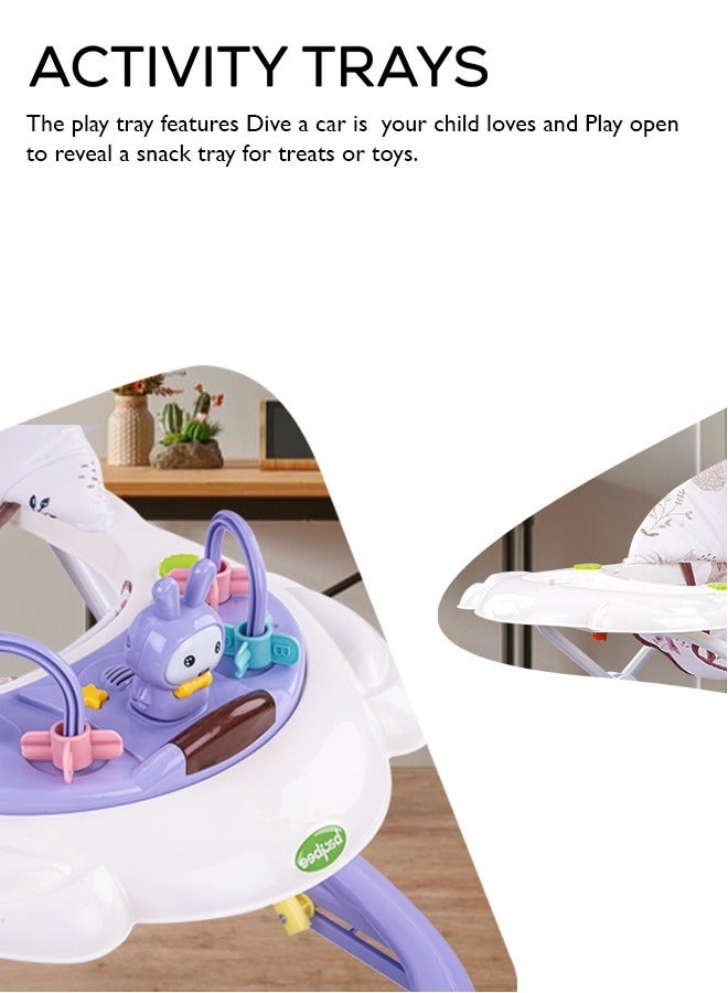 Baybee Zato Baby Walker for Kids, Foldable Kids Walker with 3 Position Adjustable Height & Musical Toy Bar Activity Walker for Toddlers Walker for Baby Boy Girl 6 to 18 Months Purple