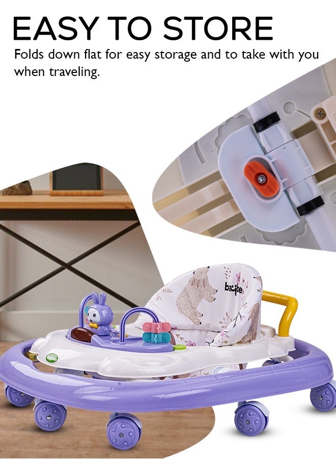 Baybee Zato Baby Walker for Kids, Foldable Kids Walker with 3 Position Adjustable Height & Musical Toy Bar Activity Walker for Toddlers Walker for Baby Boy Girl 6 to 18 Months Purple