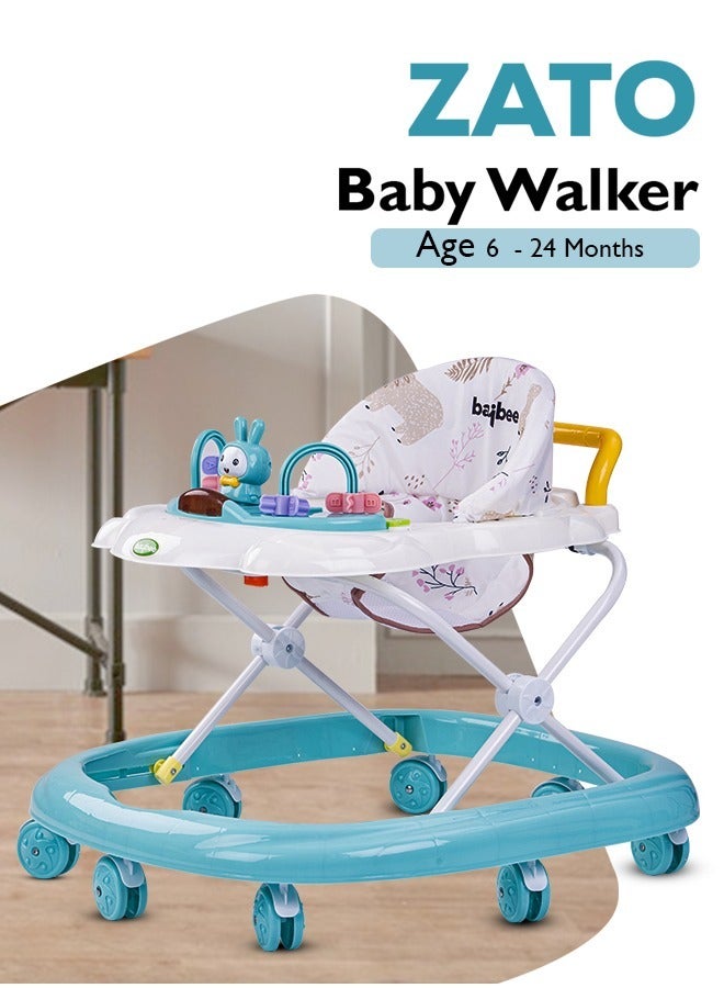 Zato Baby Walker for Kids, Foldable Kids Walker with 3 Position Adjustable Height & Musical Toy Bar Activity Walker for Toddlers Walker for Baby Boy Girl 6 to 18 Months Green