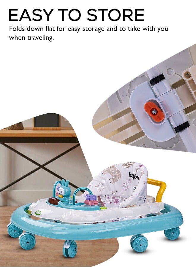 Zato Baby Walker for Kids, Foldable Kids Walker with 3 Position Adjustable Height & Musical Toy Bar Activity Walker for Toddlers Walker for Baby Boy Girl 6 to 18 Months Green