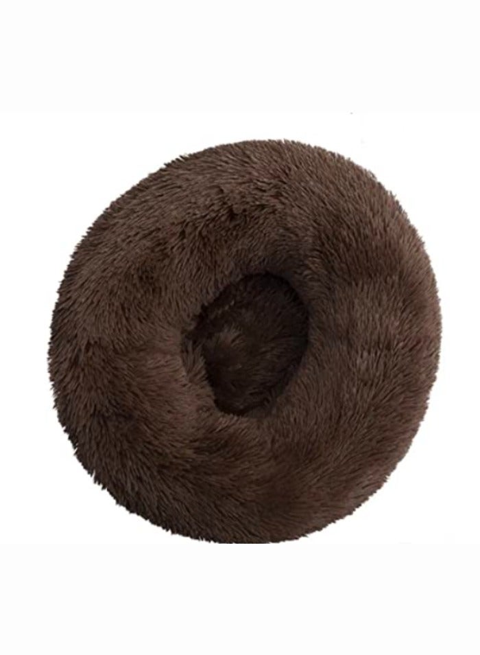 ComfyCraze Donut Shaped Cat Bed (Dark Brown) - Cozy Pet Haven - Raised Edges, Super Warm Plush Fur, 60cm Diameter - Non-Slip Bottom, Removable & Washable - Ideal for Small/Medium Pets