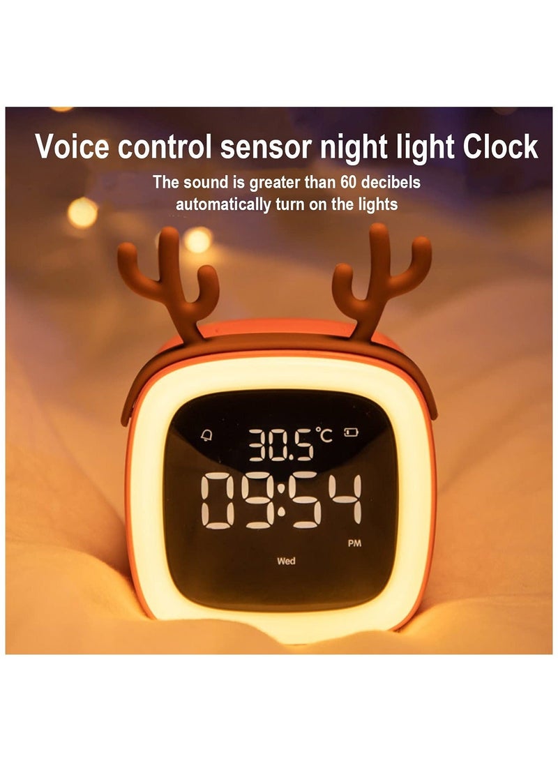 Kids Alarm Clock,Sleep & Wake Clock with Snooze,Voice Control Sensor Night Light Clock,Bedside Clock Handheld Size,Gifts for Boys Girls Teens and Students