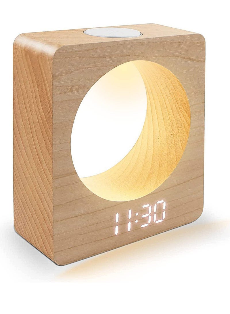 Wooden Digital LED Alarm Clock, Mini Digital Alarm Clock, with Night Light, 3 Alarm Settings, Time Display and Temperature Detect, for Bedroom, Bedside, Desk, Kids