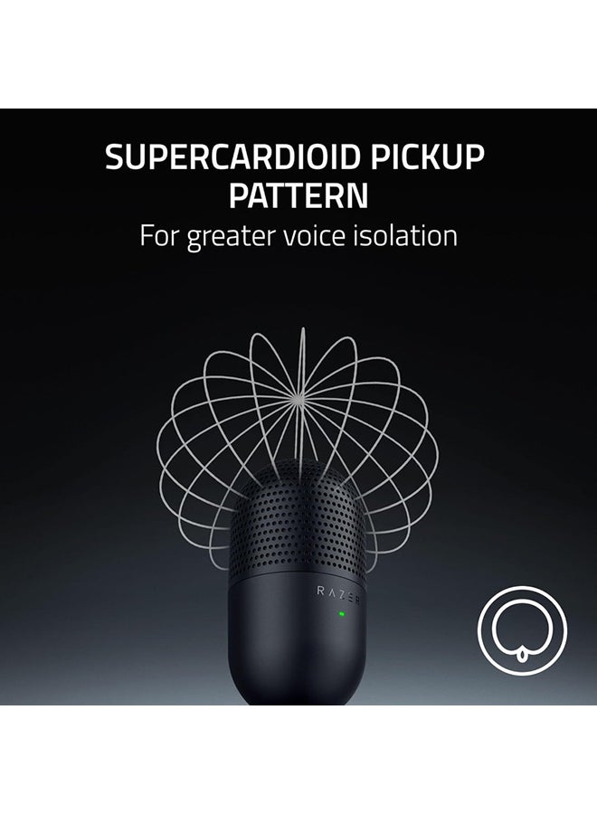 Razer Seiren V3 Mini USB Microphone, Condenser Mic, Supercardioid Pickup Pattern, Tap-to-Mute Sensor with LED Indicator, Shock Absorber, Ultra Compact, PC, Discord, OBS Studio, XSplit - Black