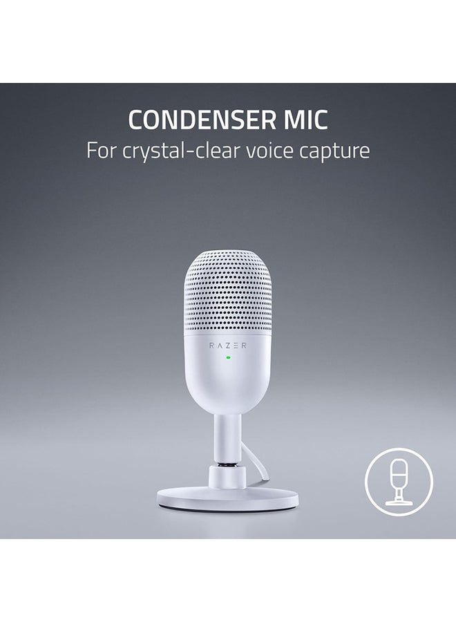 Razer Seiren V3 Mini USB Microphone, Condenser Mic, Supercardioid Pickup Pattern, Tap-to-Mute Sensor with LED Indicator, Shock Absorber, Ultra Compact, PC, Discord, OBS Studio, XSplit - White