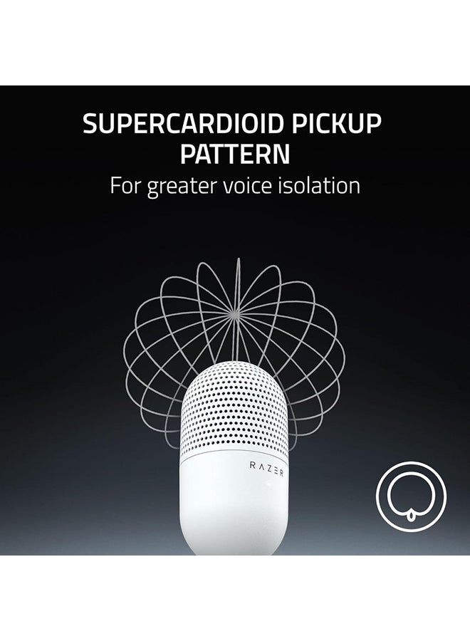 Razer Seiren V3 Mini USB Microphone, Condenser Mic, Supercardioid Pickup Pattern, Tap-to-Mute Sensor with LED Indicator, Shock Absorber, Ultra Compact, PC, Discord, OBS Studio, XSplit - White